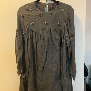 Gray zara dress with beaded/ rhinestone detailing throughout. Size small.